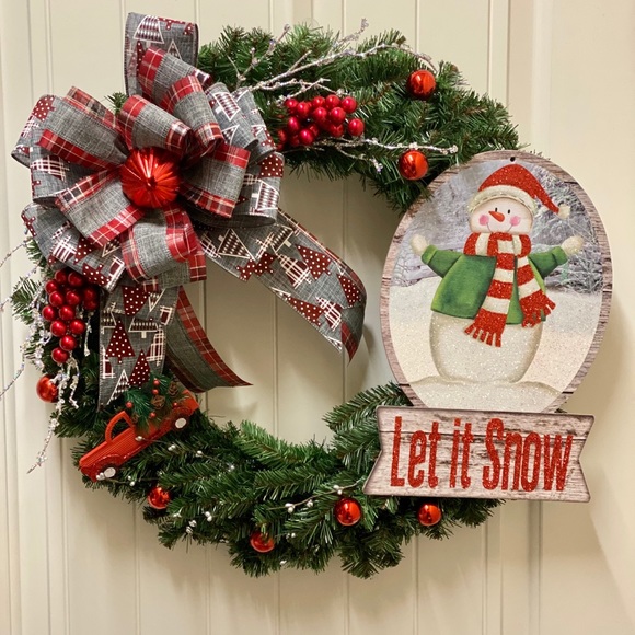 24’ Gray & Burgundy Ribbon Christmas Wreath (New) - Picture 5 of 5